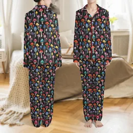 Cottagecore Nature Lover Gift: Whimsical Watercolor Forest Mushroom Print Velveteen Plush Throw Satin Pajamas Set
