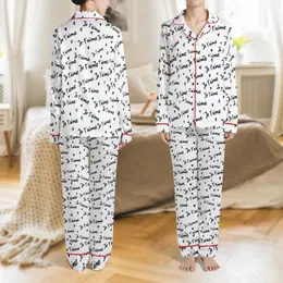 Romantic Je T'aime Pajamas: French Brush Script Hearts All-Over Print Sleepwear Satin Pajamas Set