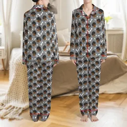 Custom Face Loungewear: Realistic Rottweiler Dog & Paw Print Pattern - Soft Unisex Bottoms Satin Pajamas Set