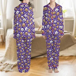 Custom Pet Photo Pajamas: Royal Purple Golden Retriever & Maltese All-Over Print Imitation Cotton Lounge Pants Satin Pajamas Set