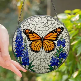 Nature Lovers' Glowing Stained Glass Orange Monarch Blue Lupine Intricate Mosaic Stained Glass Suncatcher