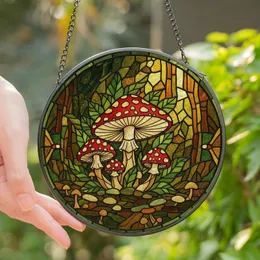 Cottagecore Enthusiasts' Vibrant Tiffany Stained Glass Mushroom Red Green Forest Mosaic Edge-to-Edge Stained Glass Suncatcher
