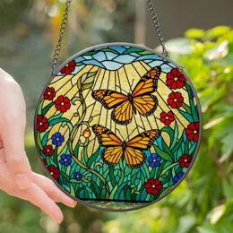 Nature Lovers' Intricate Tiffany Stained Glass Monarch Butterfly Floral Vine Jewel Tone Mosaic Stained Glass Suncatcher