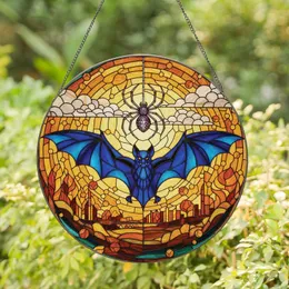 Fantasy Art Lovers' Intricate Glowing Stained Glass Blue Bat Spider Tiffany Mosaic Stained Glass Suncatcher