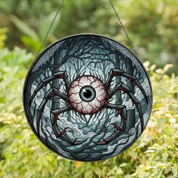 Spooky Art Fans' Intricate Tiffany Stained Glass Bloodshot Eyeball Spider Forest Mosaic Stained Glass Suncatcher