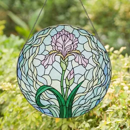 Art Lovers' Tiffany Stained Glass Iris Flower Ethereal Swirls Jewel Tones Pink Lavender Green Stained Glass Suncatcher