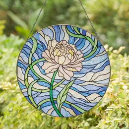 Women's Elegant Stained Glass Peony Mosaic Iridescent Jewel Tones Blush Pink Cream Green Stained Glass Suncatcher