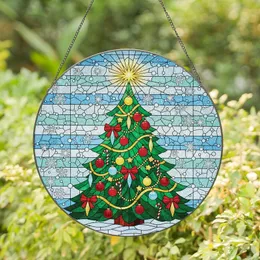 Holiday Enthusiasts' Tiffany Style Stained Glass Christmas Tree Emerald Green Ruby Red Golden Snowy Mosaic Pattern Stained Glass Suncatcher