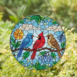 Nature Lovers' Tiffany-Inspired Stained Glass Songbirds Floral Jewel Tone Mosaic Stained Glass Suncatcher