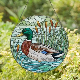 Nature Lovers' Emerald Mallard Duck Tiffany Stained Glass Aquatic Reeds Mosaic Pattern Stained Glass Suncatcher