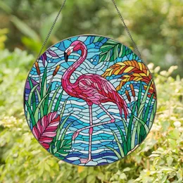 Art Lovers' Tiffany Stained Glass Flamingo Mosaic Rose Pink Fuchsia Jewel Tones Stained Glass Suncatcher
