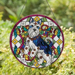 Dog Lovers' Scottish Terrier Stained Glass Tiffany Art Pearly White Blue Green Magenta Floral Geometric Mosaic Stained Glass Suncatcher