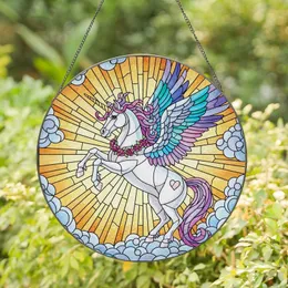 Fantasy Lovers' Tiffany Style Stained Glass Alicorn Celestial Mosaic Iridescent Jewel Tone Stained Glass Suncatcher