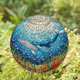 Ocean Lovers' Majestic Whale Tiffany Stained Glass Aqua Teal Ocean Depths Mosaic Art Stained Glass Suncatcher
