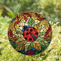 Nature Lovers' Vibrant Stained Glass Ladybug Forest Jewel Tone Mosaic Stained Glass Suncatcher