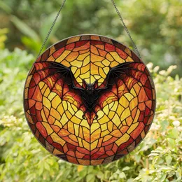 Gothic Art Adorers' Stained Glass Bat Mosaic, Fiery Orange, Amber & Black Jewel Tones Stained Glass Suncatcher