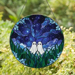 Art Lovers' Jewel Tone Tiffany Stained Glass Ethereal Ghosts Cosmic Night Field Floral Stained Glass Suncatcher