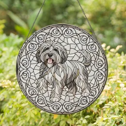 Dog Lovers' Luminous Old English Sheepdog Stained Glass Mosaic Art White Grey Pink Amber Stained Glass Suncatcher