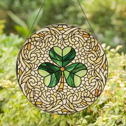 Art Nouveau Fans' Emerald Shamrock Tiffany Stained Glass Intricate Organic Floral Mosaic Pattern Stained Glass Suncatcher