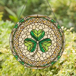 Intricate Art Lovers Vibrant Emerald Green Three-Leaf Shamrock Tiffany-Style Stained Glass Mosaic with Amber, Cream Tones & Floral Details Stained Glass Suncatcher
