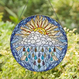 Art Lovers' Vibrant Stained Glass Sunlit Cloud & Jewel Tone Raindrop Celestial Mosaic Stained Glass Suncatcher