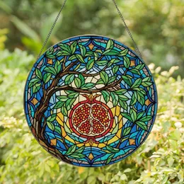 Art Lovers' Radiant Tiffany Stained Glass Pomegranate Tree Branch Jewel Tone Mosaic Pattern Stained Glass Suncatcher