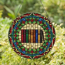 Bookish Art Lovers' Vibrant Tiffany Stained Glass Books Ruby Red Emerald Green Sapphire Gold Mosaic Stained Glass Suncatcher