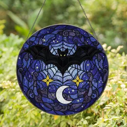 Gothic Art Lovers' Tiffany Style Stained Glass Black Bat Spiderweb Glowing Moon Stars Celestial Night Stained Glass Suncatcher