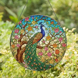 Artisan Style Enthusiasts' Tiffany Stained Glass Peacock Floral Garden Jewel Tone Pattern Stained Glass Suncatcher