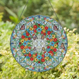 Nature Lovers' Tiffany-Style Stained Glass Butterfly Floral Wreath Mosaic Jewel Tones Stained Glass Suncatcher