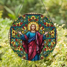 Inspirational Art Enthusiasts Vibrant Stained Glass Jesus Christ Celtic Cross Floral Mosaic Jewel Tones Stained Glass Suncatcher
