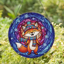 Winter Art Lovers' Cheerful Fox Tiffany Stained Glass Beanie Scarf Orange Blue Purple Jewel Tones Stained Glass Suncatcher