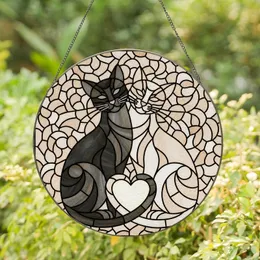 Cat Lovers' Intricate Stained Glass Feline Embrace Heart Tails Black Grey Beige Mosaic Pattern Stained Glass Suncatcher