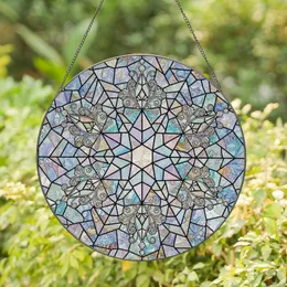 Design Enthusiasts' Radiant Six-Pointed Stained Glass Star Frost Mosaic Iridescent Jewel Tones Stained Glass Suncatcher