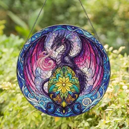 Fantasy Art Lovers' Majestic Stained Glass Dragon & Intricate Egg, Pink Fire Breath, Cosmic Nebula Art Stained Glass Suncatcher