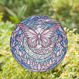 Women's Intricate Tiffany Stained Glass Butterfly Crescent Moon Celestial Pink Lavender Art Stained Glass Suncatcher
