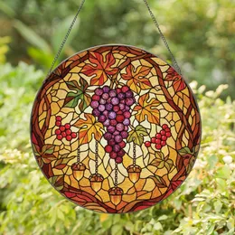 Autumn Enthusiasts' Vibrant Tiffany Style Stained Glass Autumnal Grapes Acorns Foliage Jewel Tone Pattern Stained Glass Suncatcher