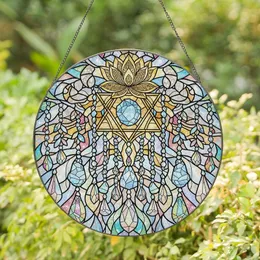 Spiritual Art Lovers' Vibrant Tiffany Stained Glass Golden Lotus Blue Crystal Iridescent Celestial Mosaic Stained Glass Suncatcher