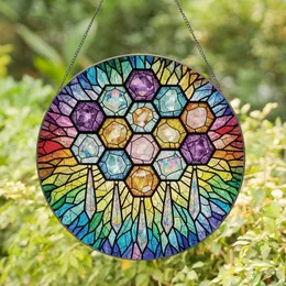 Art Lovers' Intricate Tiffany Stained Glass Gemstone Honeycomb Prism Rainbow Design Stained Glass Suncatcher