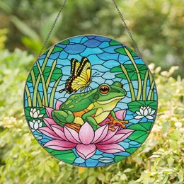 Nature Lovers' Tiffany Style Vibrant Stained Glass Frog Lotus Butterfly Aquatic Mosaic Stained Glass Suncatcher