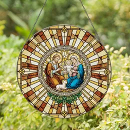 Devotional Art Lovers' Tiffany Style Holy Family Rich Jewel Tone Celestial Mosaic Stained Glass Suncatcher