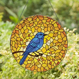 Nature Lovers' Sapphire Songbird Tiffany Glass Autumn Foliage Mosaic Pattern Stained Glass Suncatcher