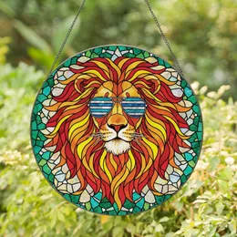 Art Lovers' Stylized Lion Head Aviator Sunglasses Tiffany Stained Glass Jewel Tone Intricate Geometric Mosaic Pattern Stained Glass Suncatcher