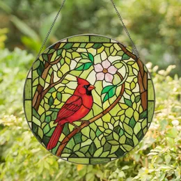 Nature Lovers' Vibrant Red Cardinal Stained Glass Art, Tiffany Style Floral Mosaic with Lush Spring Foliage Stained Glass Suncatcher