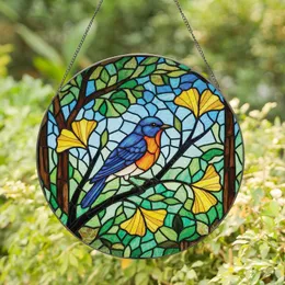 Nature Lovers' Vibrant Tiffany Stained Glass Bluebird Ginkgo Mosaic Art Stained Glass Suncatcher