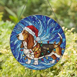 Dog Lovers' Tiffany Stained Glass Christmas Basset Hound Festive Lights Snowflake Mosaic Stained Glass Suncatcher