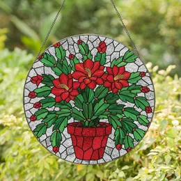 Holiday Botanical Art Lovers' Vibrant Red Green White Christmas Cactus Tiffany Stained Glass Mosaic Stained Glass Suncatcher