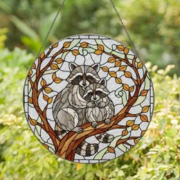 Raccoon Lovers' Tiffany Stained Glass Embracing Raccoons Tree Mosaic Amber Grey Jewel Tones Stained Glass Suncatcher