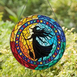 Fantasy Art Lovers' Tiffany Stained Glass Dancing Witch Silhouette Jewel Tone Gradient Mosaic Stained Glass Suncatcher