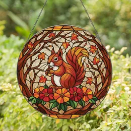 Wildlife Admirers' Jewel Tone Tiffany Stained Glass Squirrel Acorn Autumn Floral Mosaic Art Stained Glass Suncatcher